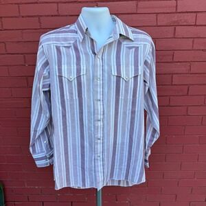 Vtg Mens Panhandle Slim Striped Western Pearl Snap Long Sleeve Shirt 16.5-35